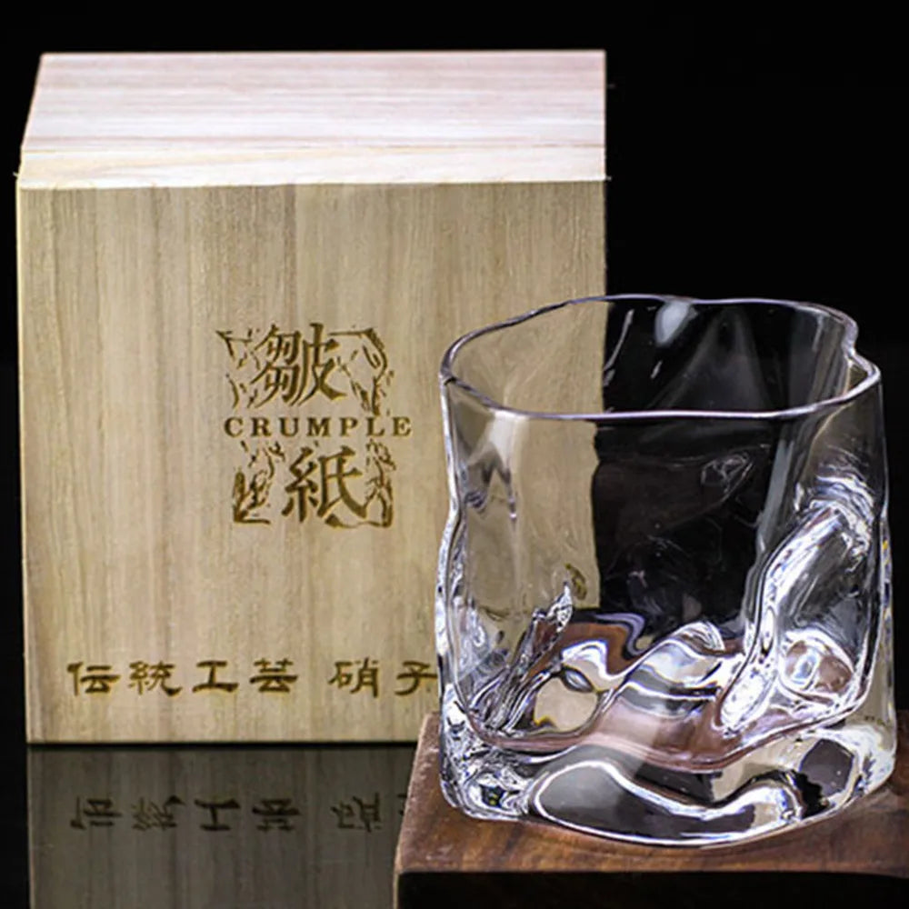 Edo Cut Cup Japanese Whiskey Glass Wine Cocktail Glasses Crumple Paper Bar Rock Cup with Wooden Box