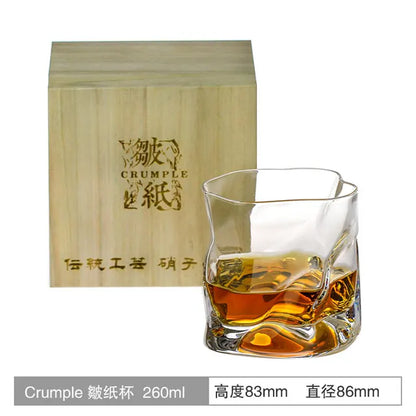 Edo Cut Cup Japanese Whiskey Glass Wine Cocktail Glasses Crumple Paper Bar Rock Cup with Wooden Box