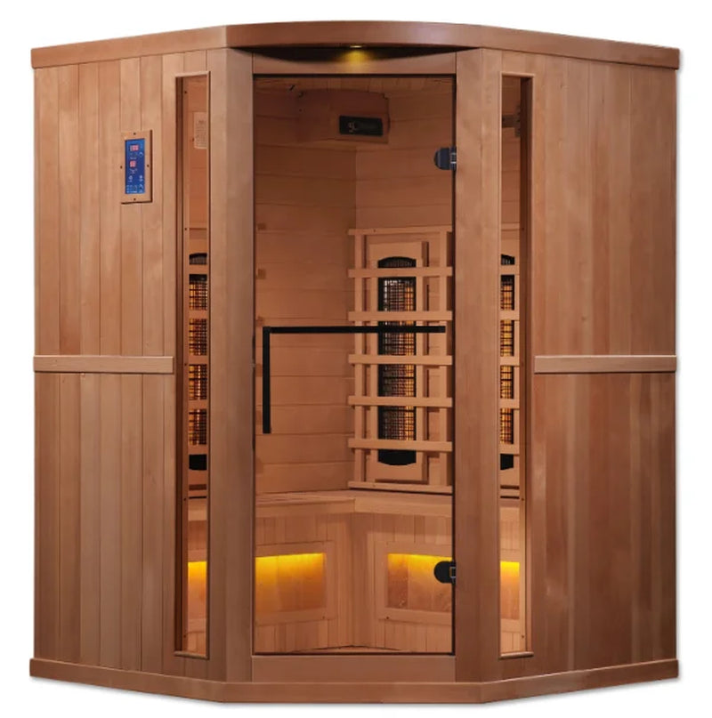 3-Person Corner Full Spectrum Puretech near Zero EMF FAR Infrared Sauna with Himalayan Salt Bar (Canadian Hemlock)