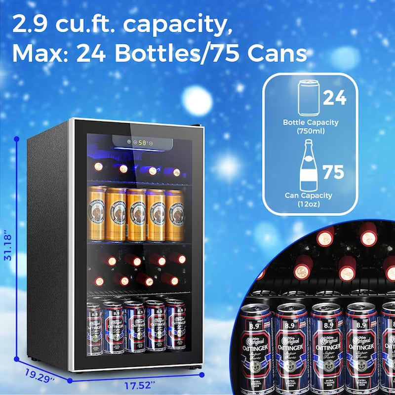 17.5-In W 130-Can Capacity Silver Freestanding Beverage Refrigerator with Glass Door