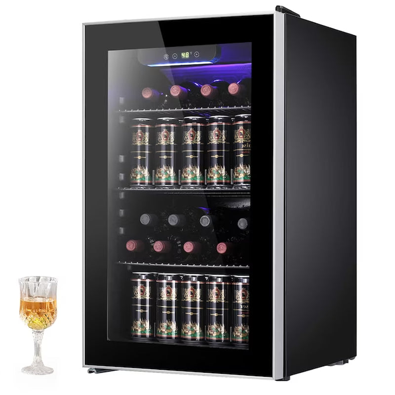 17.5-In W 130-Can Capacity Silver Freestanding Beverage Refrigerator with Glass Door