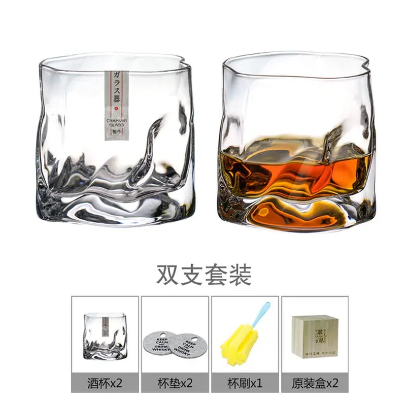 Edo Cut Cup Japanese Whiskey Glass Wine Cocktail Glasses Crumple Paper Bar Rock Cup with Wooden Box