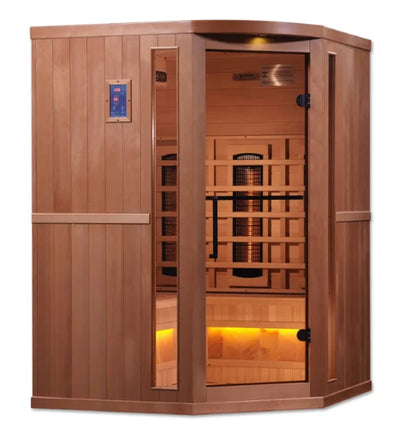 3-Person Corner Full Spectrum Puretech near Zero EMF FAR Infrared Sauna with Himalayan Salt Bar (Canadian Hemlock)