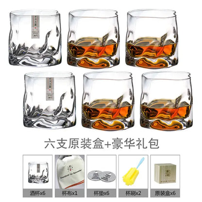 Edo Cut Cup Japanese Whiskey Glass Wine Cocktail Glasses Crumple Paper Bar Rock Cup with Wooden Box